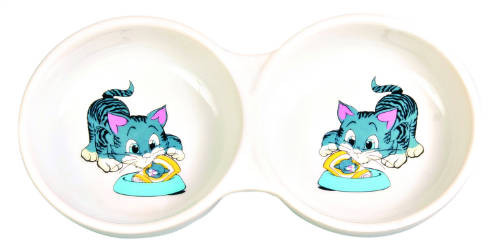 Trixie Ceramic Double Bowl Kerámia Dupla Tál fehér mintás Rövid orrú Macskák részére 2x0,15l /Ø11cm