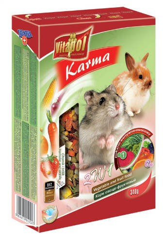 Vitapol Karma 2in1 kiegészítő eleség - rágcsálóknak és nyulaknak (zöldség,gyümölcs) 340g
